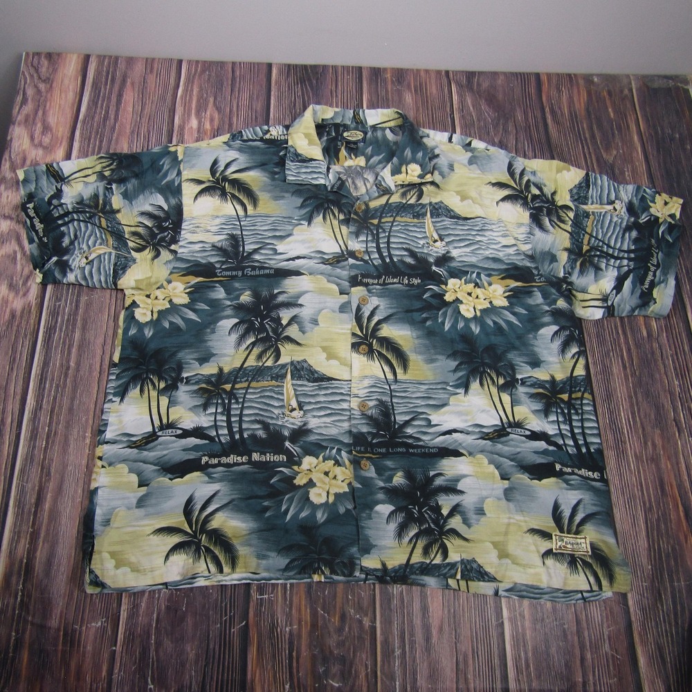 Tommy Bahama Shirt Mens 2XL Blue Hawaiian Short Sleeve Button Up Rayon‎ Tropical